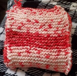 Red and White Knitted Scarf